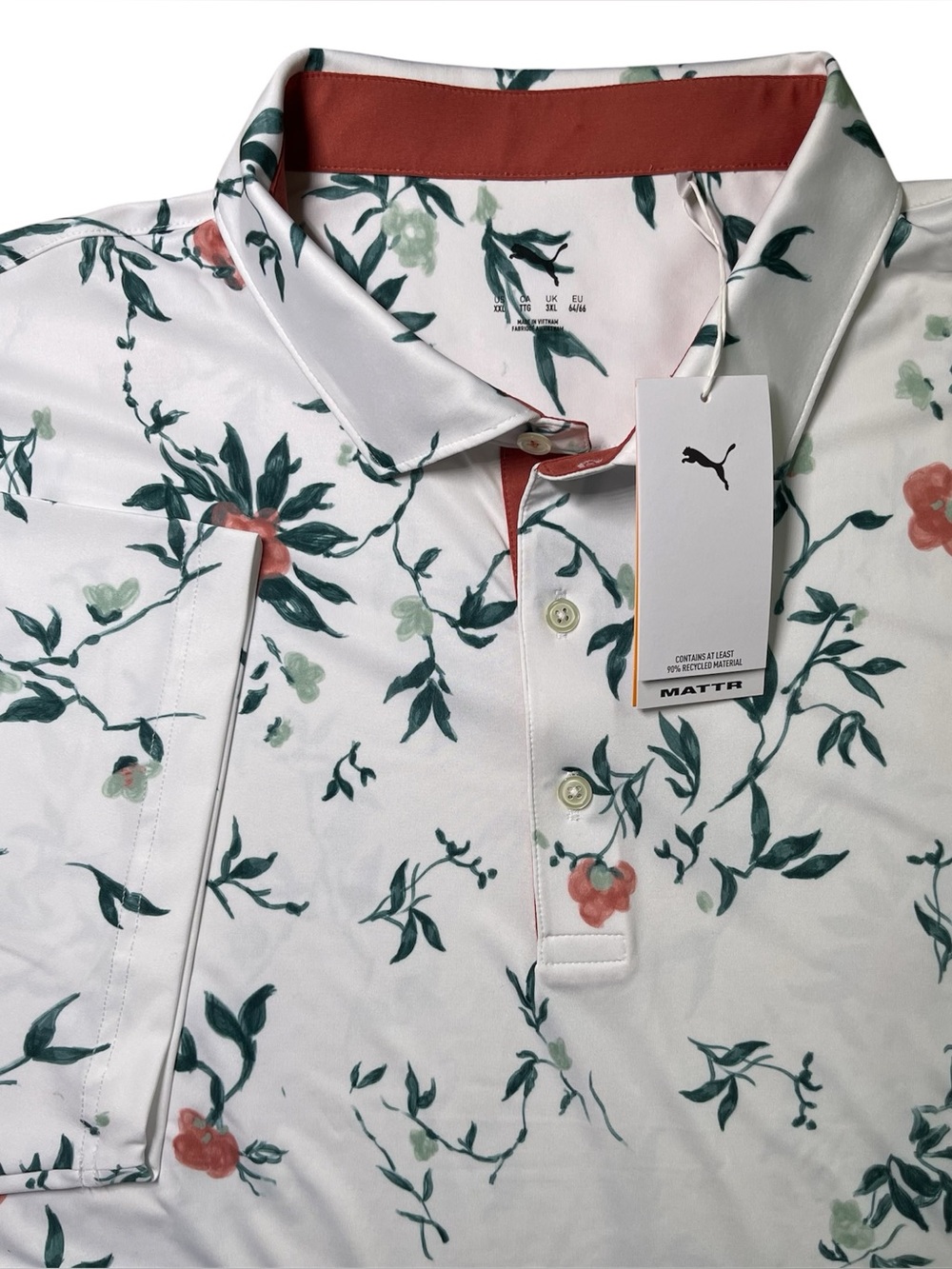 Puma Mattr Men Water Floral Golf Polo 632261 01 White Glow XXL NWT UPF 40